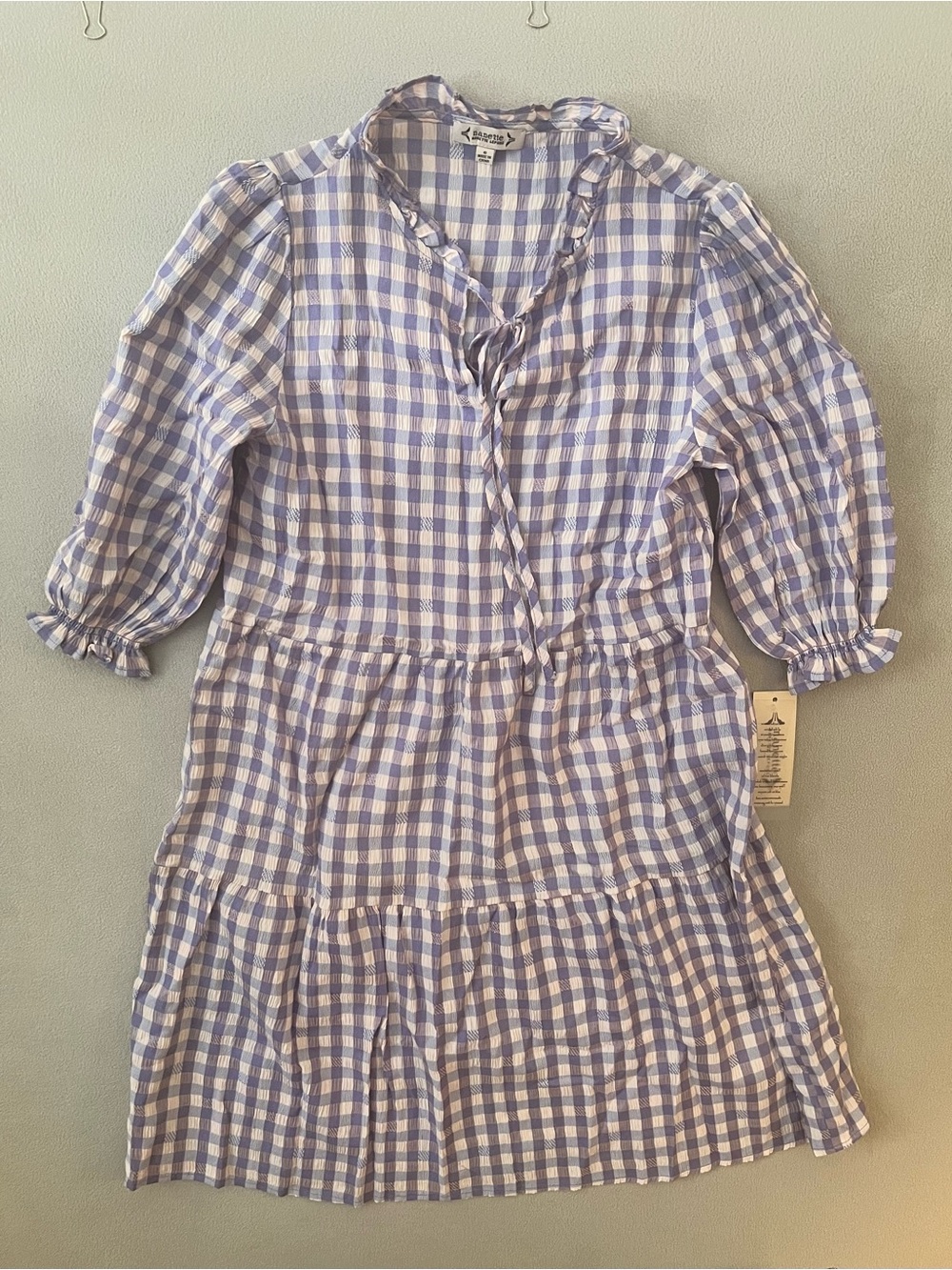 Nanette Lepore Lavender Gingham Tiered Midi Dress